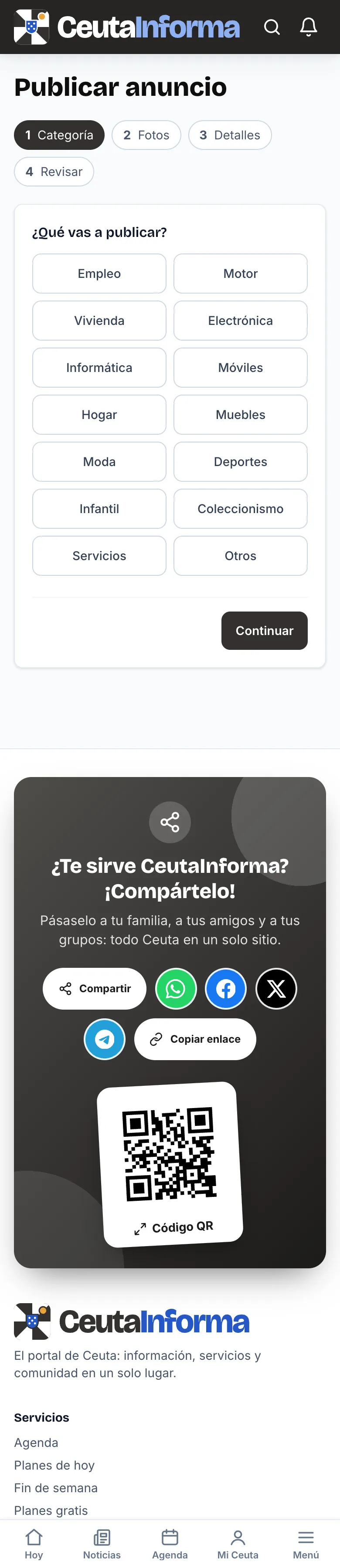 Publicar anuncio, paso 1: elegir la categoría