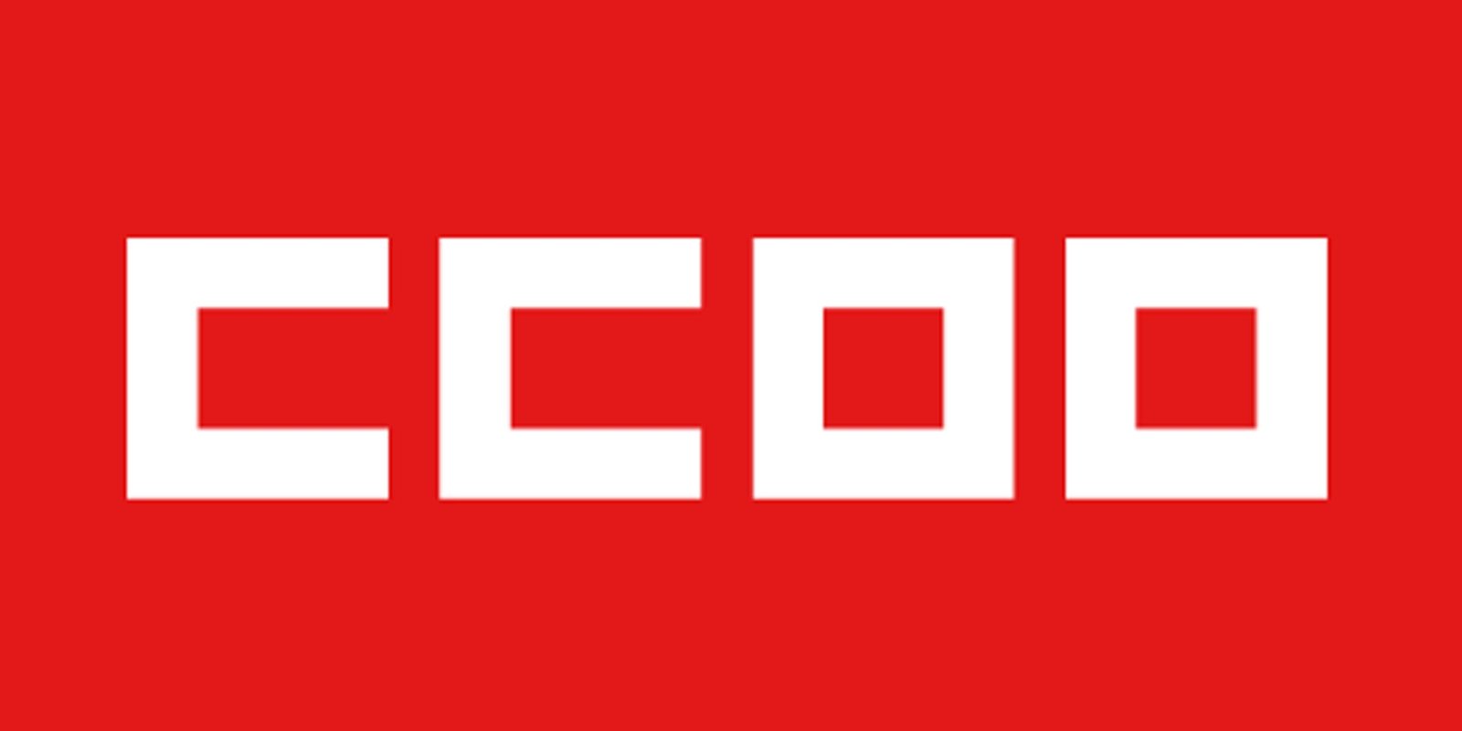 Las letras CCOO en blanco sobre un fondo rojo liso.